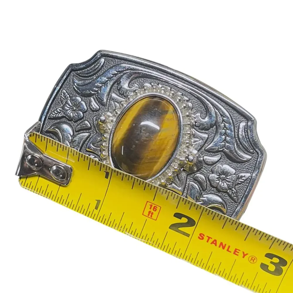 Western Silver Tone Belt Buckle Tiger Eye Stone Women's Kids 1.25
